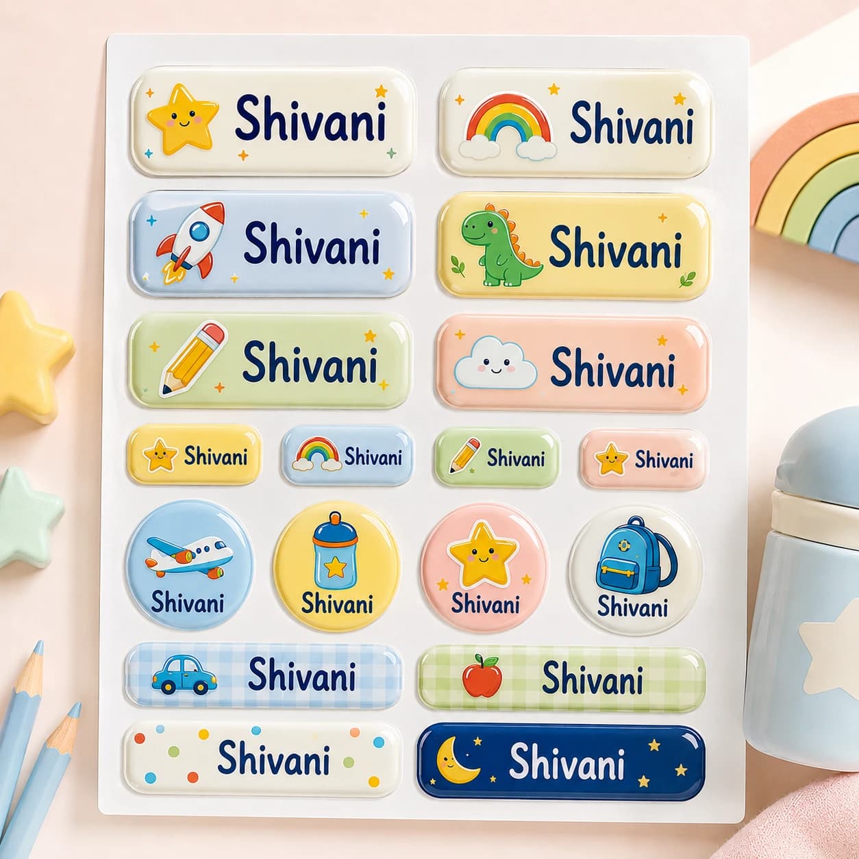 Personalized name dome sticker sheets for Nepali kids