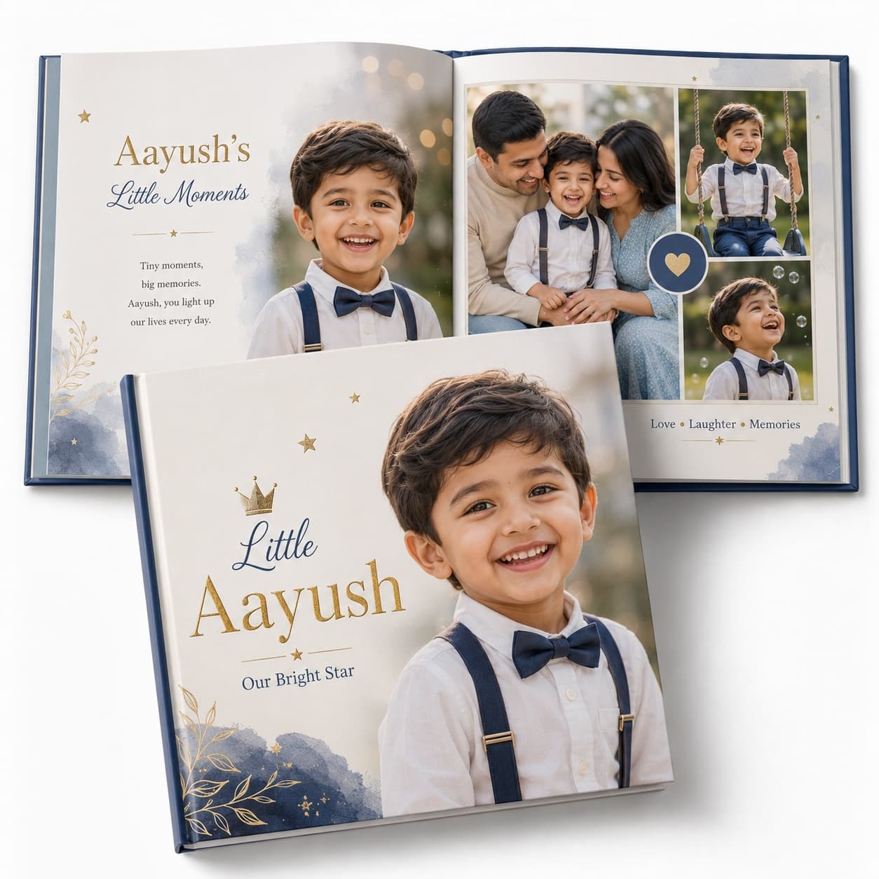 Totopasa Moments custom hardcover photo album cover for a five-year-old Nepali boy named Aayush