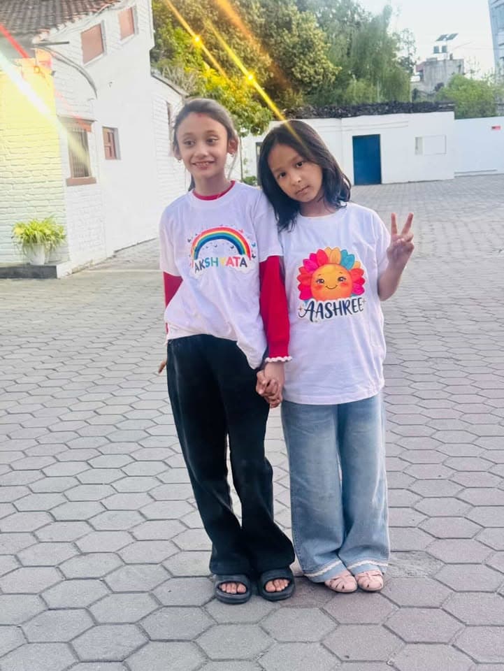 Child wearing a personalized birthday T-shirt ordered as a gift by Preeti Pradhan